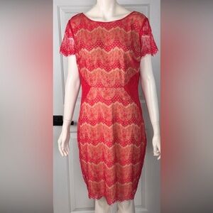 Roxberi Y2K Romantic Red Lace Floral Dress w/Lining, Size 14 D14